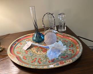 Orient & Flume Art Glass Vase, Decorative Tray