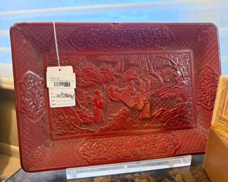 Hand Carved Cinnabar Tray