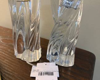 Baccarat Glass Candlestick Holder Pair