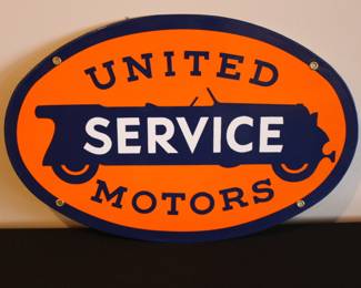 United service motors sign one sided porcelain enamel curved