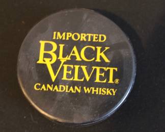 Promo, black velvet, Canadian whiskey hockey puck made in Czech Republic official