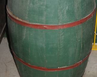 Antique oak whiskey barrel in old Green