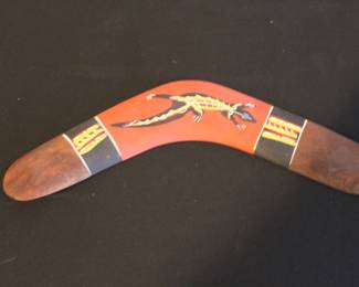 Hand, painted aboriginal boomerang Australian Brigalow timber.