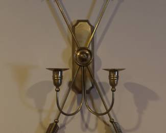 Vintage neoclassical style brass arrow wall sconce candle holder