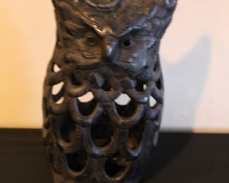 Vintage Cast Iron Owl with hanging garden lantern 
