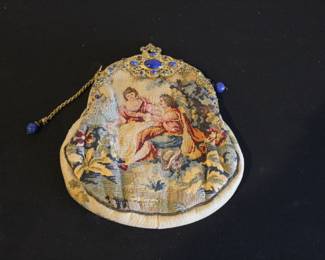 Vintage Figural Tapestry purse with jeweled frame