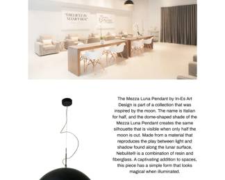 The Mezza Luna Pendant by InEs Art Design is part of a collection that was inspired by the moon. The name is Italian for half, and the domeshaped shade of the Mezza Luna Pendant creates the same