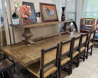 Extraordinary solid wood farm table (106" x 39") with bench and 6 chairs. Absolutely beautiful!!!