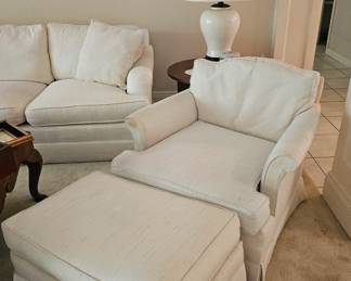 several upholstered loungers, two with ottomans