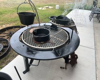 FIRE PIT & LOTS OF CAST IRON COOKWARE