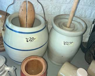 CROCK CHURN, PICKLING CROCK w/ HANDLE