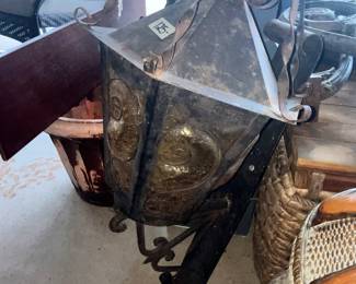 PAIR OF THESE LARGE IRON & BUBBLE GLASS PORCH LANTERNS