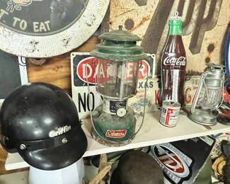 BIKER HELMET & COLEMAN LANTERN