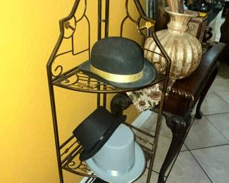 METAL CORNER SHELF w/ VINTAGE HATS!