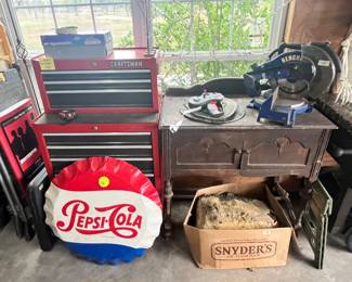 NICE 2PC. CRAFTSMAN TOOL CHEST & ANTIQUE TABLE