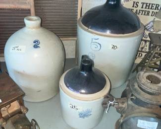 5 GALLON BLUE RIBBON CROCK JUG & OTHERS