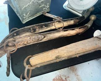 PAIR OF ANTIQUE HORSE HAMES w/ BRASS ENDS
