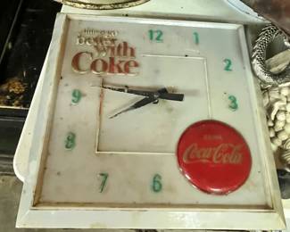 1960'S LIGHTED COKE CLOCK (ALSO FROM NEWMAN'S GROCERY) - PLASTIC FACE IN GOOD SHAPE!