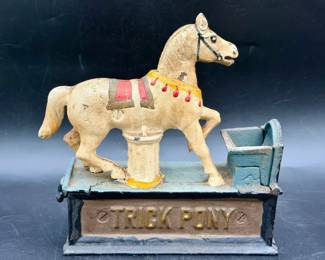 “Trick Pony" mechanical cast iron coin bank
