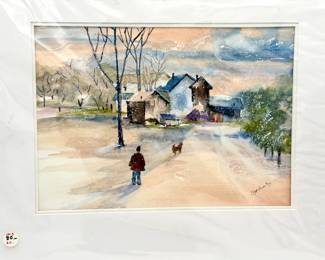 Signed Anna Ozolins Woods Watercolor
