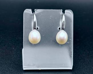 Signed Pearl & Sterling Silver Honora Earrings

