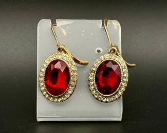 Signed Monet Halo Womens Glass Oval Drop Earrings
