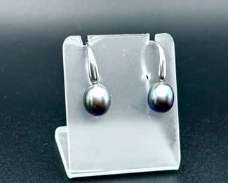 Signed Pearl Gray & Sterling Silver Earrings Honora
