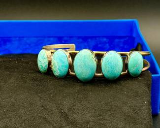 Signed Sterling & Turquoise Cuff Bracelet

