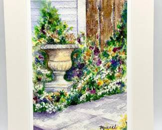 Signed Ann D. Marcel “Garden Urn” Watercolor Giclee Print
