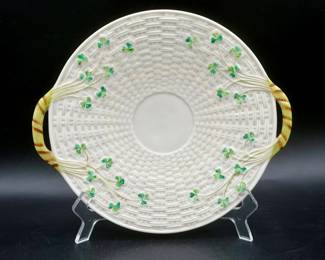 Belleek Shamrock Handled Cake Plate
