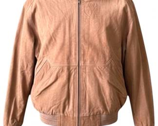 Vintage Tan Leather Bomber Jacket 