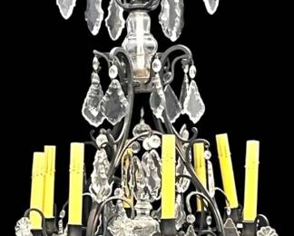 Vintage Wrought Iron Crystal Chandelier 