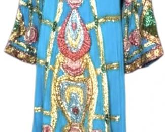 Handmade Turquoise Velvet Sequined Robe 