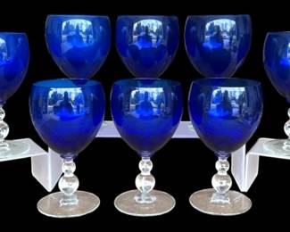 Set of 8 Cobalt Blue Crystal Goblets 