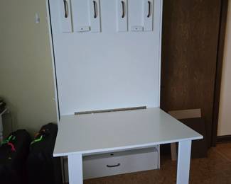 Twin Murphy bed with folding down desk. BUYER MUST DETACH IT FROM THE WALL.