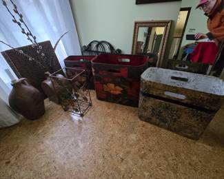 Metal storage, pottery, mirrors