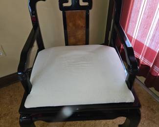 Asian inspired large black lacquered chair