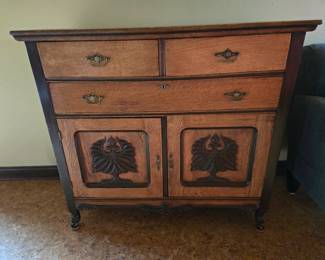 Wood cabinet, carved detail