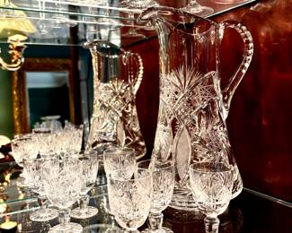 Dazzling large crystal pitcher and cordials
