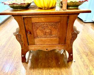 Vintage carved elk oak cupboard