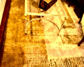 9x12 Olive green and cream rug