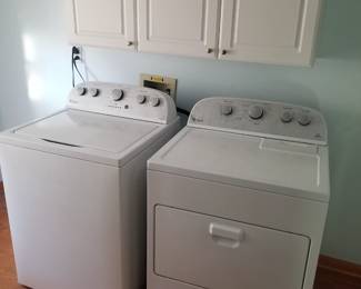 Whirlpool washing machine and GAS dryer; laundry room cabinets