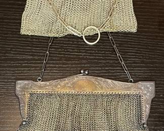 Vintage chain metal mesh bags, 1 marked Sterling 