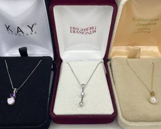 Sterling & opal necklace, 14k gold drop pendant, 14k gold necklace w diamond & pearl pendant 