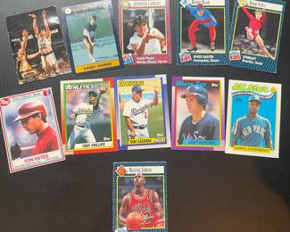 Vintage trading cards: Michael Jordan, Jennifer Capriati, Kerri Strug, Bonnie Blair, Daryl Strawberry, Tommy Lasorda