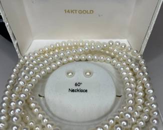 14kt gold & pearl earring & necklace 