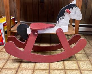 Wooden horse rocking chair vtg