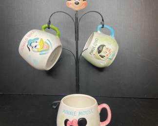 Disney mugs & stand 