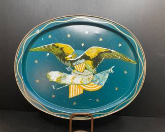 Metal enamel eagle tray vtg
