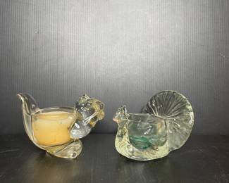 Glass squirrel & turkey candleholders 